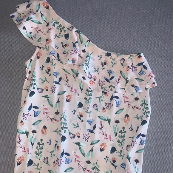 Aqua Floral Print One Shoulder Top - Picture 2 of 4